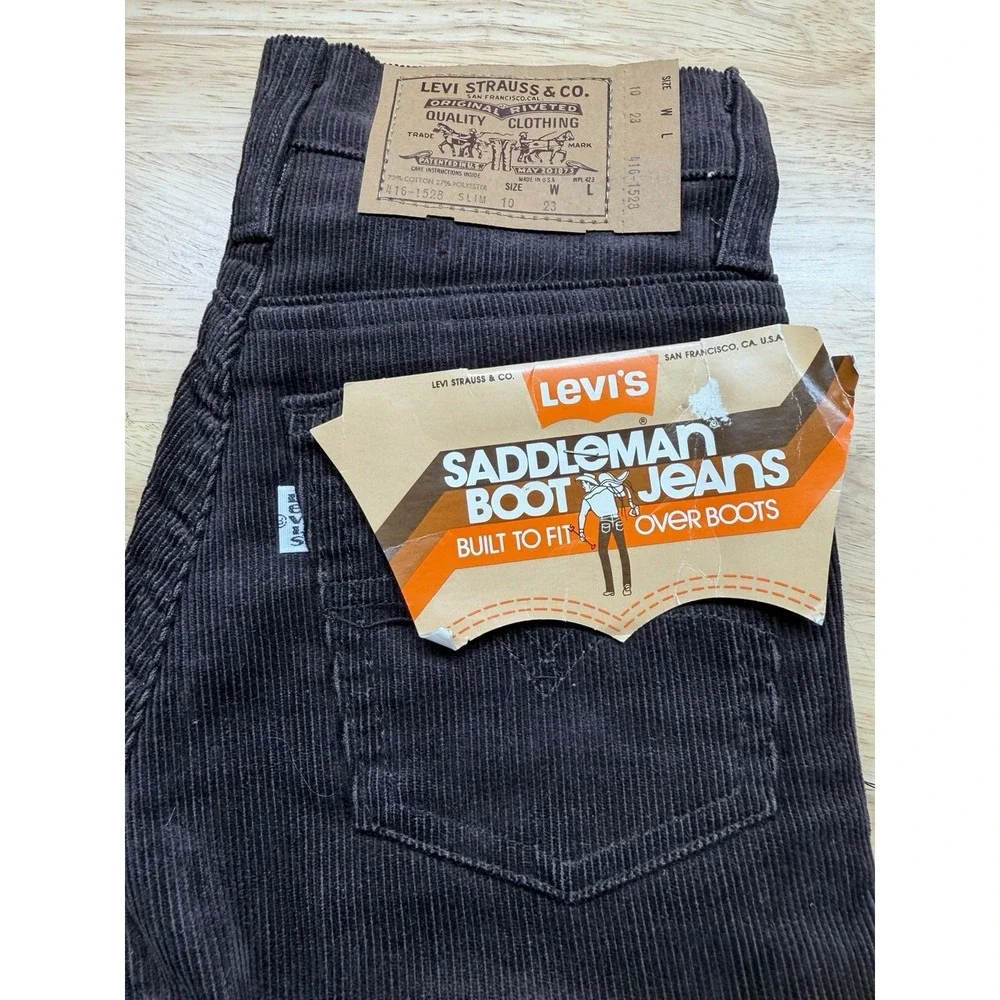 Vintage 80s Levi's Corduroy Saddleman Boot Cut Jeans Junior Size 10 Slim 23X25.5